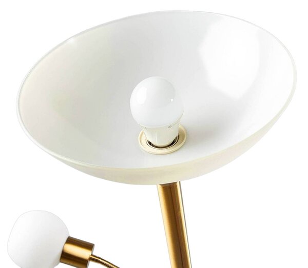 Lampa podłogowa Lindby Elaina, lampka do czytania, mosiądz, 183 cm, E27 Elaina, mosiężny / złoty, salon / jadalnia, metal, nowoczesny