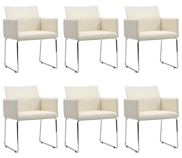 Krzesła stołowe, 6 szt., stylizowane na lniane, białe, tkanina