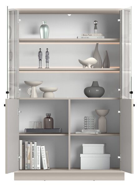 Witryna Vesper 103 cm czterodrzwiowa na cokole - kaszmir / czarne uchwyty