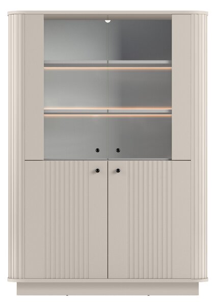 Witryna Vesper 103 cm czterodrzwiowa na cokole - kaszmir / czarne uchwyty