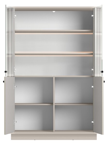 Witryna Vesper 103 cm czterodrzwiowa na cokole - kaszmir / czarne uchwyty