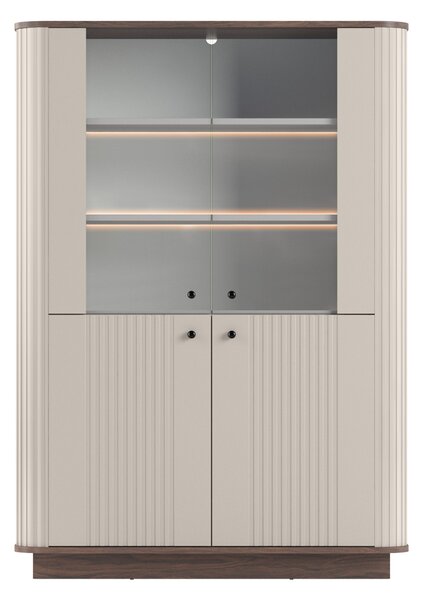 Witryna Vesper 103 cm czterodrzwiowa na cokole - kaszmir / orzech / czarne uchwyty