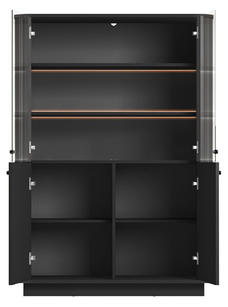 Witryna Vesper 103 cm czterodrzwiowa na cokole - czarny / czarne uchwyty