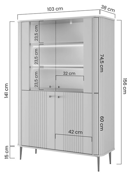 Witryna Vesper 103 cm czterodrzwiowa - czarny / złote nogi
