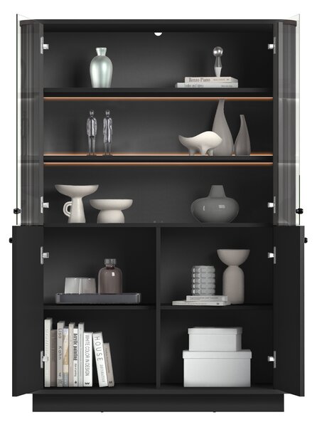 Witryna Vesper 103 cm czterodrzwiowa na cokole - czarny / czarne uchwyty
