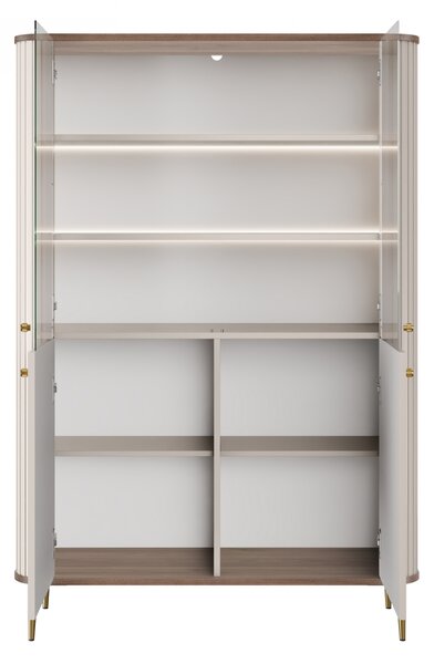 Witryna Vesper 103 cm czterodrzwiowa - kaszmir / orzech / złote nogi