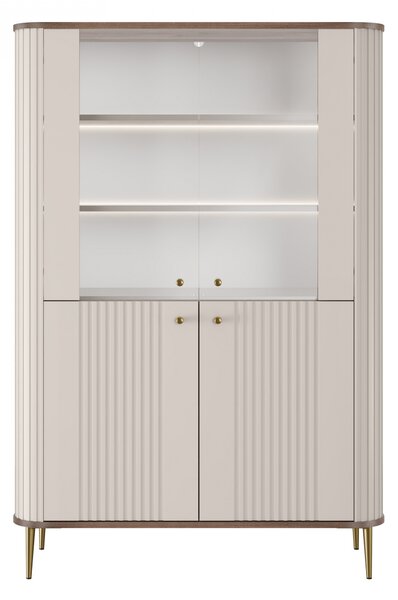 Witryna Vesper 103 cm czterodrzwiowa - kaszmir / orzech / złote nogi