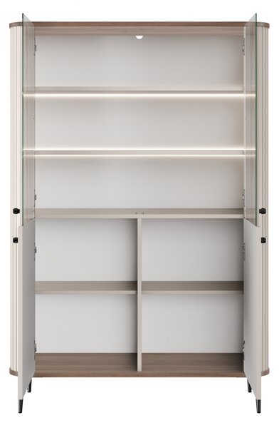Witryna Vesper 103 cm czterodrzwiowa - kaszmir / orzech / czarne nogi