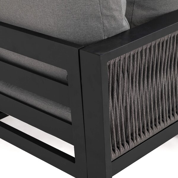MebleMWM Zestaw mebli ogrodowych RAVENA DUO + Stół Sycylia | Aluminium czarny | Szare poduszki OUTLET