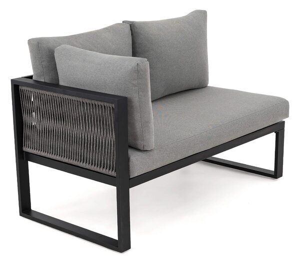 MebleMWM Zestaw mebli ogrodowych RAVENA DUO + Stół Sycylia | Aluminium czarny | Szare poduszki OUTLET
