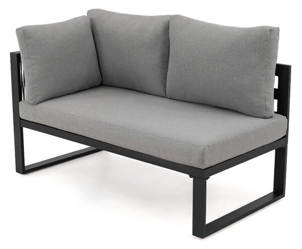 MebleMWM Zestaw mebli ogrodowych RAVENA DUO + Stół Sycylia | Aluminium czarny | Szare poduszki OUTLET