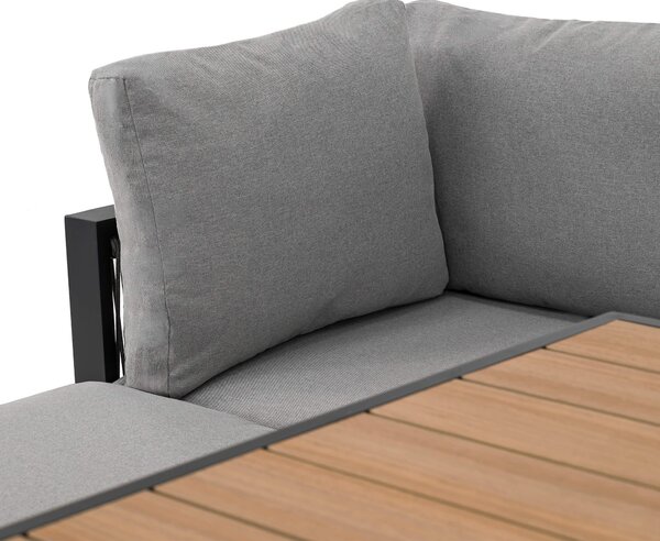 MebleMWM Zestaw mebli ogrodowych RAVENA DUO + Stół Sycylia | Aluminium czarny | Szare poduszki OUTLET