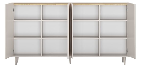 Komoda Elivo 200 cm czterodrzwiowa na nóżkach - kaszmir / dąb olejowany