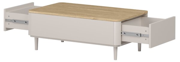 Stolik kawowy Elivo 100 cm z szufladami na nóżkach - kaszmir / dąb olejowany