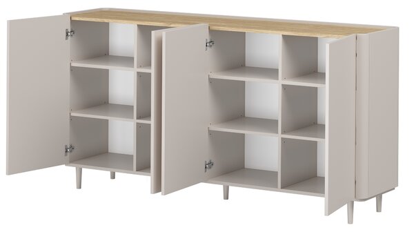 Komoda Elivo 200 cm czterodrzwiowa na nóżkach - kaszmir / dąb olejowany