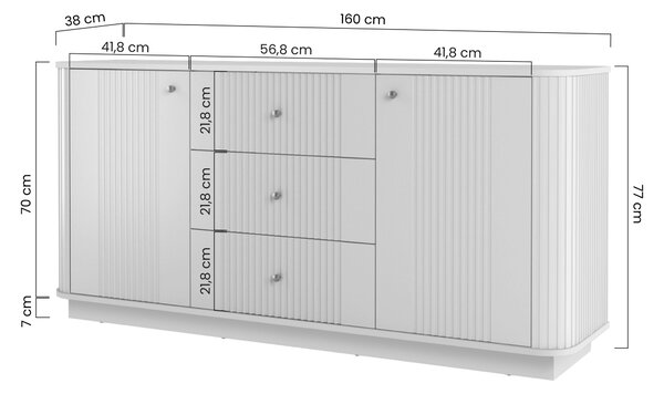 Komoda Vesper 160 cm z szufladami na cokole - kaszmir / złote uchwyty