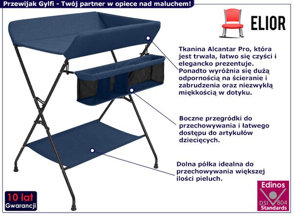 Niebieski przewijak dziecięcy z przegródkami N6-M89