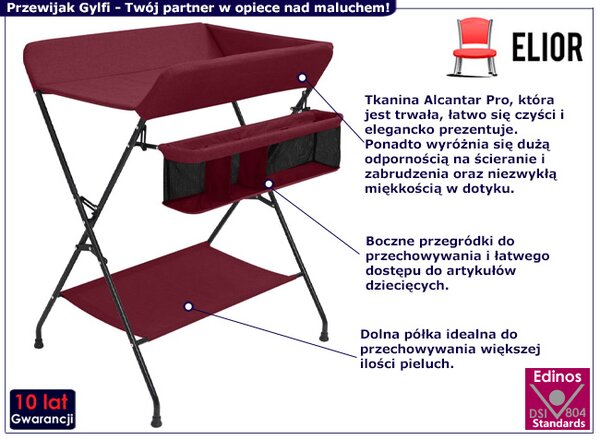 Czerwony rozkładany przewijak dla dzieci C3-D67
