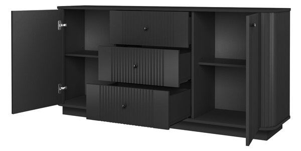 Komoda Vesper 160 cm z szufladami na cokole - czarny / czarne uchwyty