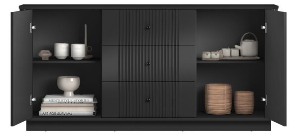 Komoda Vesper 160 cm z szufladami na cokole - czarny / czarne uchwyty