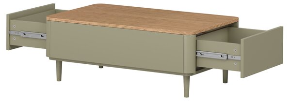 Stolik kawowy Elivo 100 cm z szufladami na nóżkach - eukaliptus / dąb baltic dune