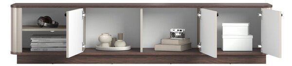 Szafka RTV Vesper 3D 187 cm na cokole - kaszmir / orzech / czarne uchwyty