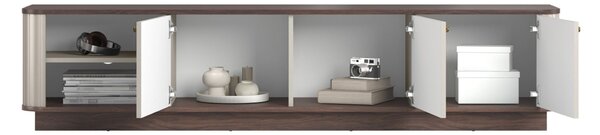 Szafka RTV Vesper 3D 187 cm na cokole - kaszmir / orzech / złote uchwyty