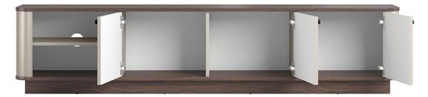 Szafka RTV Vesper 3D 187 cm na cokole - kaszmir / orzech / czarne uchwyty