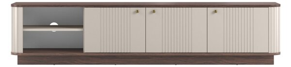 Szafka RTV Vesper 3D 187 cm na cokole - kaszmir / orzech / złote uchwyty