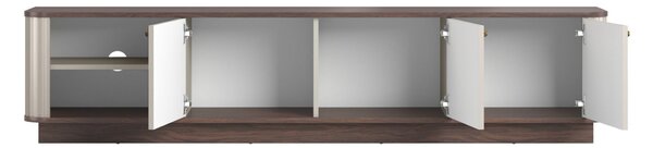 Szafka RTV Vesper 3D 187 cm na cokole - kaszmir / orzech / złote uchwyty