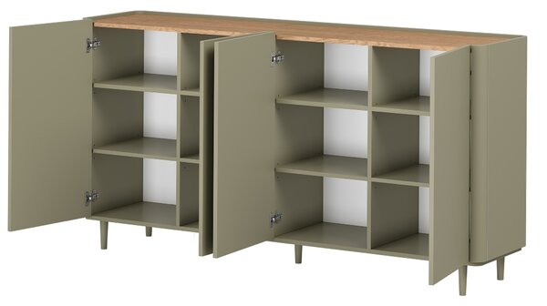 Komoda Elivo 200 cm czterodrzwiowa na nóżkach - eukaliptus / dąb baltic dune