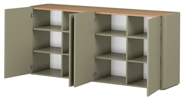Komoda Elivo 200 cm czterodrzwiowa - eukaliptus / dąb baltic dune