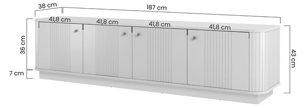 Szafka RTV Vesper 4D 187 cm na cokole - kaszmir / orzech / czarne uchwyty