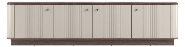 Szafka RTV Vesper 4D 187 cm na cokole - kaszmir / orzech / złote uchwyty