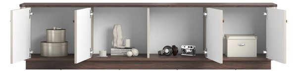 Szafka RTV Vesper 4D 187 cm na cokole - kaszmir / orzech / złote uchwyty