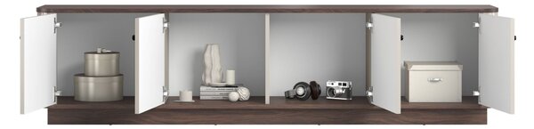 Szafka RTV Vesper 4D 187 cm na cokole - kaszmir / orzech / czarne uchwyty