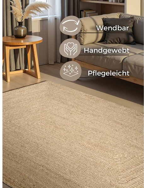 Dywan z juty dwustronny/tkany ręcznie w jasnym naturalnym kolorze 60x90 cm Juno – Hanse Home