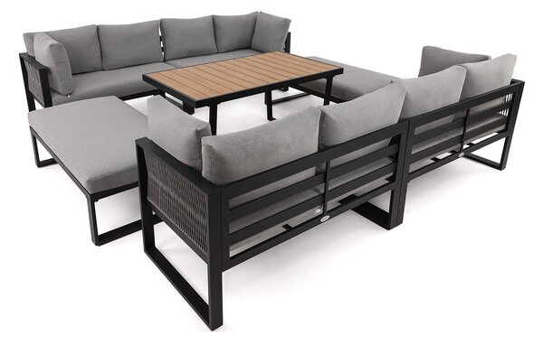 MebleMWM Zestaw mebli ogrodowych RAVENA DUO + Stół Sycylia | Aluminium czarny | Szare poduszki OUTLET