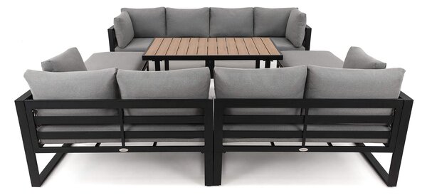 MebleMWM Zestaw mebli ogrodowych RAVENA DUO + Stół Sycylia | Aluminium czarny | Szare poduszki OUTLET
