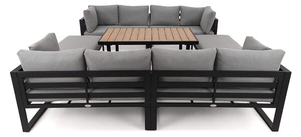 MebleMWM Zestaw mebli ogrodowych RAVENA DUO + Stół Sycylia | Aluminium czarny | Szare poduszki OUTLET