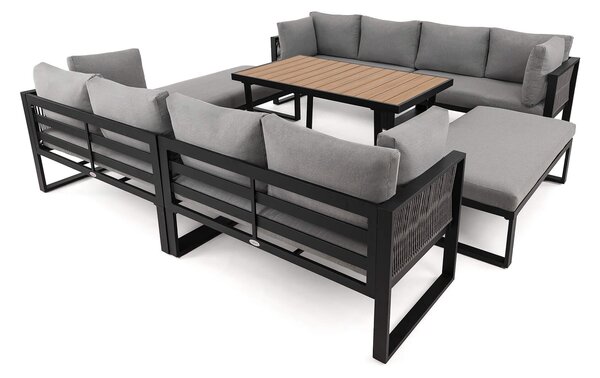 MebleMWM Zestaw mebli ogrodowych RAVENA DUO + Stół Sycylia | Aluminium czarny | Szare poduszki OUTLET