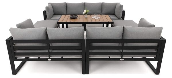 MebleMWM Zestaw mebli ogrodowych RAVENA DUO + Stół Sycylia | Aluminium czarny | Szare poduszki OUTLET