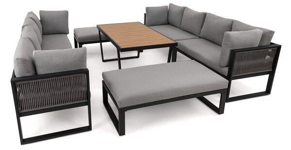 MebleMWM Zestaw mebli ogrodowych RAVENA DUO + Stół Sycylia | Aluminium czarny | Szare poduszki OUTLET