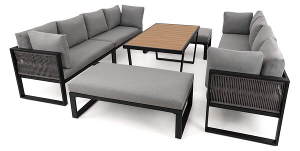 MebleMWM Zestaw mebli ogrodowych RAVENA DUO + Stół Sycylia | Aluminium czarny | Szare poduszki OUTLET