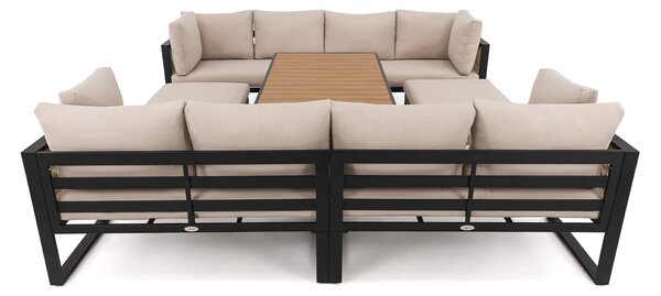 MebleMWM Zestaw mebli ogrodowych RAVENA DUO + Stół Sycylia | Aluminium czarny | Beżowe poduszki