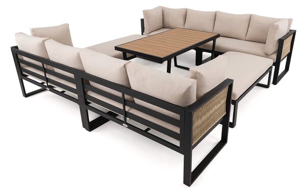MebleMWM Zestaw mebli ogrodowych RAVENA DUO + Stół Sycylia | Aluminium czarny | Beżowe poduszki