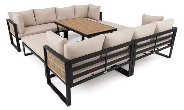 MebleMWM Zestaw mebli ogrodowych RAVENA DUO + Stół Sycylia | Aluminium czarny | Beżowe poduszki