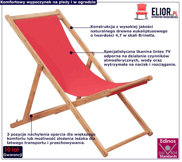 Czerwony leżak plażowy C8-R81