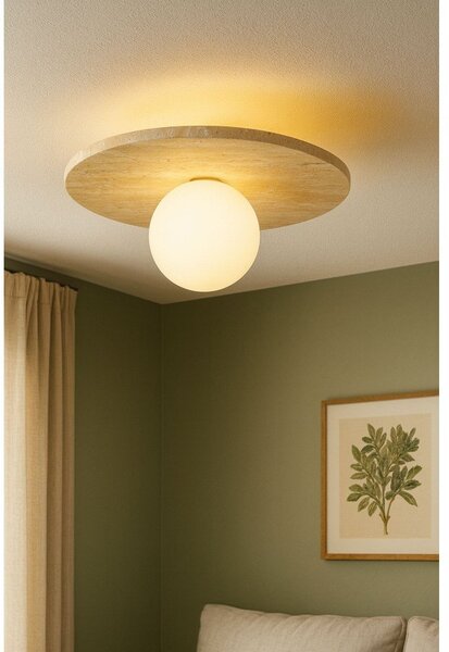 Beżowa kamienna lampa sufitowa ze szklanym kloszem ø 12 cm Hilde – Opviq lights