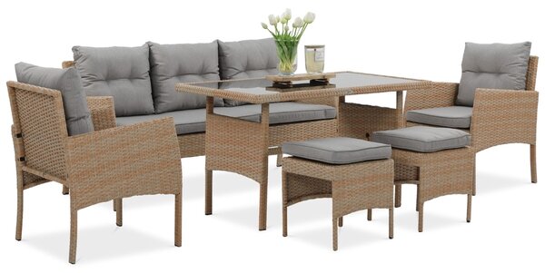 Zestaw technorattanowy CORTINA + PUFY Beige